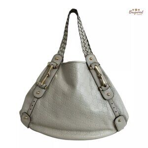 Authentic GUCCI Cream Guccissima Monogram Leather Pelham Large Shoulder Bag